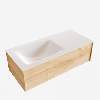 Boss & Wessing Badkamermeubel BWS Madrid Washed Oak 100x45x30 cm Mat Witte Solid Surface Wastafel Links (0 kraangaten)