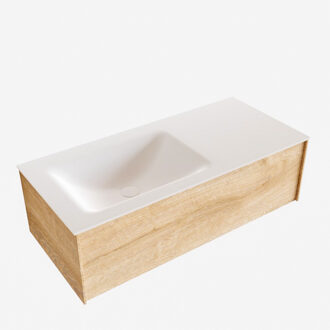 Boss & Wessing Badkamermeubel BWS Madrid Washed Oak 100x45x30 cm Mat Witte Solid Surface Wastafel Links (1 kraangat)