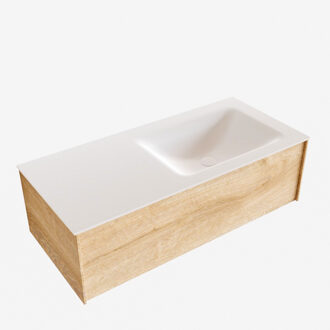 Boss & Wessing Badkamermeubel BWS Madrid Washed Oak 100x45x30 cm Mat Witte Solid Surface Wastafel Rechts (1 kraangat)