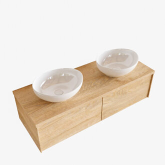 Boss & Wessing Badkamermeubel BWS Madrid Washed Oak 120 cm met Topblad en Keramische Waskom Dubbel (2 lades, 2 kraangaten)