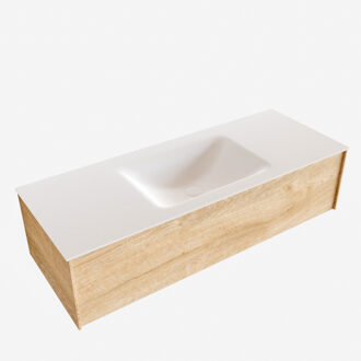 Boss & Wessing Badkamermeubel BWS Madrid Washed Oak 120x45x30 cm Mat Witte Solid Surface Wastafel (1 kraangat)