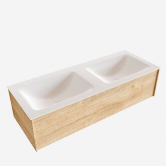 Boss & Wessing Badkamermeubel BWS Madrid Washed Oak 120x45x30 cm Mat Witte Solid Surface Wastafel Dubbel (0 kraangaten)