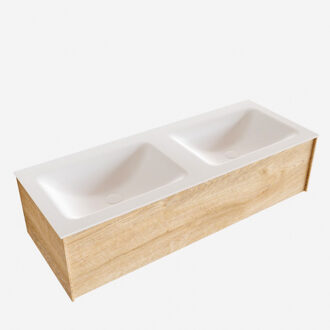 Boss & Wessing Badkamermeubel BWS Madrid Washed Oak 120x45x30 cm Mat Witte Solid Surface Wastafel Dubbel (2 kraangaten)
