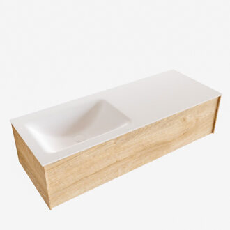 Boss & Wessing Badkamermeubel BWS Madrid Washed Oak 120x45x30 cm Mat Witte Solid Surface Wastafel Links (1 kraangat)