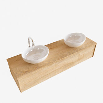 Boss & Wessing Badkamermeubel BWS Madrid Washed Oak 150 cm met Topblad en Keramische Waskom Dubbel (2 kraangaten)