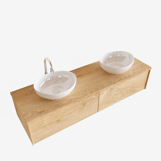 Boss & Wessing Badkamermeubel BWS Madrid Washed Oak 150 cm met Topblad en Keramische Waskom Dubbel (2 lades, 2 kraangaten)