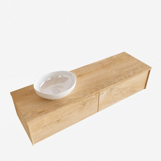 Boss & Wessing Badkamermeubel BWS Madrid Washed Oak 150 cm met Topblad en Keramische Waskom Links (2 lades, 0 kraangaten)