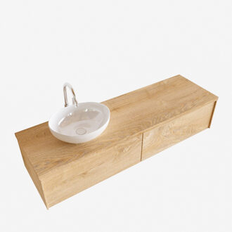 Boss & Wessing Badkamermeubel BWS Madrid Washed Oak 150 cm met Topblad en Keramische Waskom Links (2 lades, 1 kraangat)
