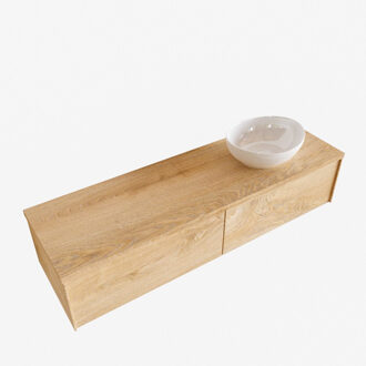 Boss & Wessing Badkamermeubel BWS Madrid Washed Oak 150 cm met Topblad en Keramische Waskom Rechts (2 lades, 0 kraangaten)