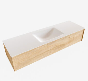 Boss & Wessing Badkamermeubel BWS Madrid Washed Oak 150x45x30 cm Mat Witte Solid Surface Wastafel (1 kraangat)