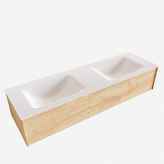 Boss & Wessing Badkamermeubel BWS Madrid Washed Oak 150x45x30 cm Mat Witte Solid Surface Wastafel Dubbel (0 kraangaten)