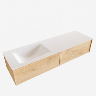 Boss & Wessing Badkamermeubel BWS Madrid Washed Oak 150x45x30 cm Mat Witte Solid Surface Wastafel Links (2 lades, 0 kraangaten)