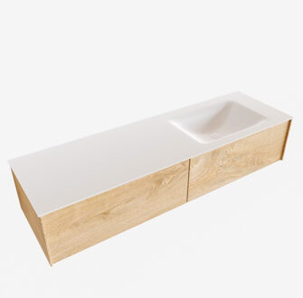 Boss & Wessing Badkamermeubel BWS Madrid Washed Oak 150x45x30 cm Mat Witte Solid Surface Wastafel Rechts (2 lades, 1 kraangat)