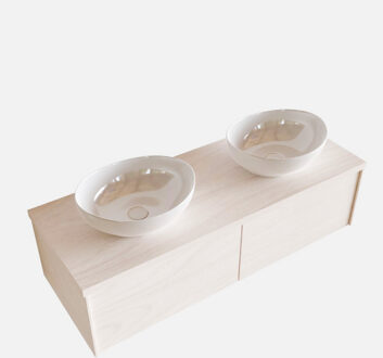 Boss & Wessing Badkamermeubel BWS Madrid Wit 120 cm met Topblad en Keramische Waskom Dubbel (2 lades, 2 kraangaten)