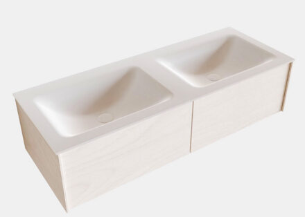 Boss & Wessing Badkamermeubel BWS Madrid Wit 120x45x30 cm Mat Witte Solid Surface Wastafel Dubbel (2 lades, 0 kraangaten)