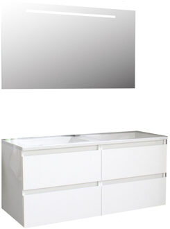 Boss & Wessing Badkamermeubel BWS Pepper Acryl Wastafel Incl Spiegel Met LED Verlichting Met 2 Kraangaten 120x55x46 cm Wit