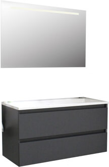 Boss & Wessing Badkamermeubel BWS Pepper Acryl Wastafel Incl Spiegel Met LED Verlichting Met Kraangat 100x55x46 cm Antraciet