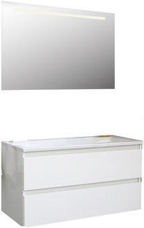 Boss & Wessing Badkamermeubel BWS Pepper Acryl Wastafel Incl Spiegel Met LED Verlichting Zonder Kraangat 100x55x46 cm Wit