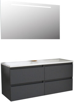 Boss & Wessing Badkamermeubel BWS Pepper Acryl Wastafel Incl Spiegel Met LED Verlichting Zonder Kraangat 120x55x46 cm Antraciet