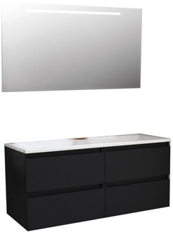 Boss & Wessing Badkamermeubel BWS Pepper Acryl Wastafel Incl Spiegel Met LED Verlichting Zonder Kraangat 120x55x46 cm Mat Zwart