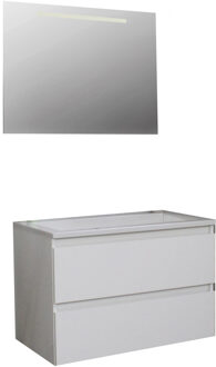 Boss & Wessing Badkamermeubel BWS Pepper Acryl Wastafel Incl Spiegel Met LED Verlichting Zonder Kraangat 80x55x46 cm Wit