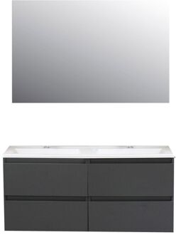 Boss & Wessing Badkamermeubel BWS Pepper Acryl Wastafel Incl Spiegel Twee Kraangaten 120x55x46 cm Antraciet