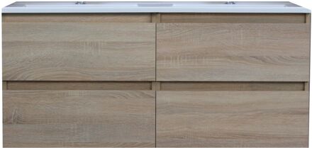 Boss & Wessing Badkamermeubel BWS Pepper Acryl Wastafel Incl Spiegel Twee Kraangaten 120x55x46 cm Eiken