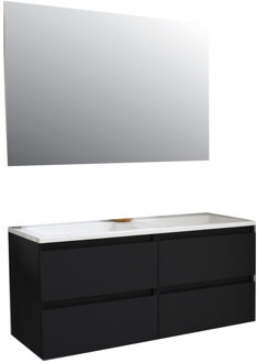 Boss & Wessing Badkamermeubel BWS Pepper Acryl Wastafel Incl Spiegel Twee Kraangaten 120x55x46 cm Mat Zwart