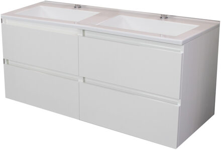 Boss & Wessing Badkamermeubel BWS Pepper Acryl Wastafel Incl Spiegel Twee Kraangaten 120x55x46 cm Wit