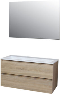 Boss & Wessing Badkamermeubel BWS Pepper Acryl Wastafel Incl Spiegel Zonder Kraangat 100x55x46 cm Eiken