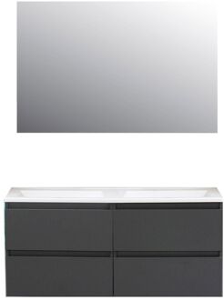 Boss & Wessing Badkamermeubel BWS Pepper Acryl Wastafel Incl Spiegel Zonder Kraangat 120x55x46 cm Antraciet