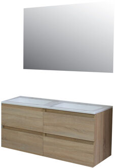 Boss & Wessing Badkamermeubel BWS Pepper Acryl Wastafel Incl Spiegel Zonder Kraangat 120x55x46 cm Eiken