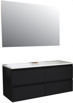 Boss & Wessing Badkamermeubel BWS Pepper Acryl Wastafel Incl Spiegel Zonder Kraangat 120x55x46 cm Mat Zwart