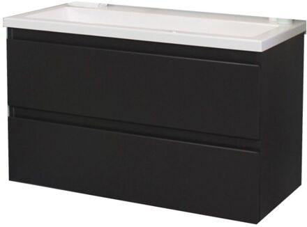 Boss & Wessing Badkamermeubel BWS Pepper Acryl Wastafel Incl Spiegel Zonder Kraangat 80x55x46 cm Antraciet