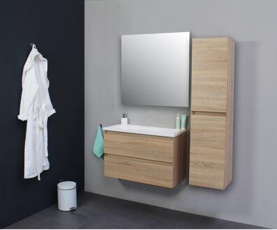 Boss & Wessing Badkamermeubel BWS Pepper Acryl Wastafel Incl Spiegel Zonder Kraangat 80x55x46 cm Eiken