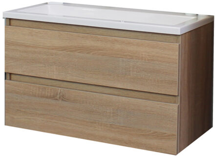 Boss & Wessing Badkamermeubel BWS Pepper Acryl Wastafel Incl Spiegel Zonder Kraangat 80x55x46 cm Eiken