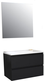 Boss & Wessing Badkamermeubel BWS Pepper Acryl Wastafel Incl Spiegel Zonder Kraangat 80x55x46 cm Mat Zwart