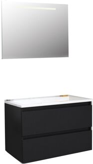 Boss & Wessing Badkamermeubel BWS Pepper Acryl Wastafel LED Verlichting Met Kraangat 80x55x46 cm Mat Zwart