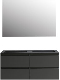 Boss & Wessing Badkamermeubel BWS Pepper Acryl Wastafel Mat Zwart Incl Spiegel met 2 Kraangaten 120x55x46 cm Antraciet