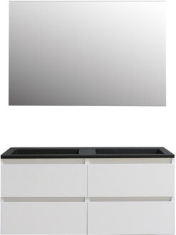 Boss & Wessing Badkamermeubel BWS Pepper Acryl Wastafel Mat Zwart Incl Spiegel Met 2 Kraangaten 120x55x46 cm Wit