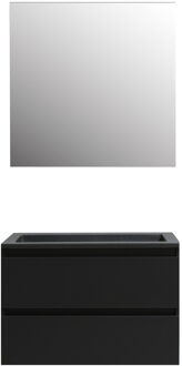 Boss & Wessing Badkamermeubel BWS Pepper Acryl Wastafel Mat Zwart Incl Spiegel Met Kraangat 80x55x46 cm Mat Zwart