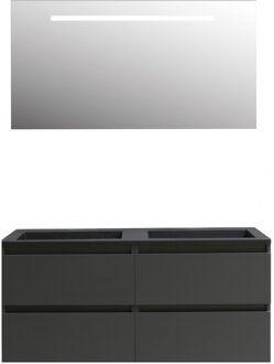 Boss & Wessing Badkamermeubel BWS Pepper Acryl Wastafel Mat Zwart Incl Spiegel Met LED Verlichting Met 2 Kraangaten 120x55x46 cm Antraciet