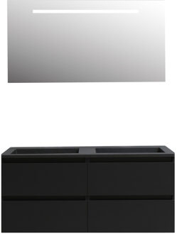Boss & Wessing Badkamermeubel BWS Pepper Acryl Wastafel Mat Zwart Incl Spiegel Met LED Verlichting Zonder Kraangat 120x55x46 cm Mat Zwart