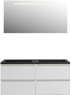 Boss & Wessing Badkamermeubel BWS Pepper Acryl Wastafel Mat Zwart Incl Spiegel Met LED Verlichting Zonder Kraangat 120x55x46 cm Wit