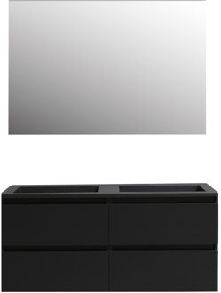 Boss & Wessing Badkamermeubel BWS Pepper Acryl Wastafel Mat Zwart Incl Spiegel Zonder Kraangat 120x55x46 cm Mat Zwart