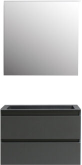 Boss & Wessing Badkamermeubel BWS Pepper Acryl Wastafel Mat Zwart Incl Spiegel Zonder Kraangat 80x55x46 cm Antraciet