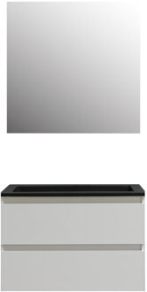 Boss & Wessing Badkamermeubel BWS Pepper Acryl Wastafel Mat Zwart Incl Spiegel Zonder Kraangat 80x55x46 cm Wit