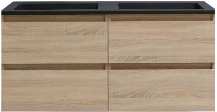 Boss & Wessing Badkamermeubel BWS Pepper Acryl Wastafel Mat Zwart Met 2 Kraangaten 120x55x46 cm Eiken