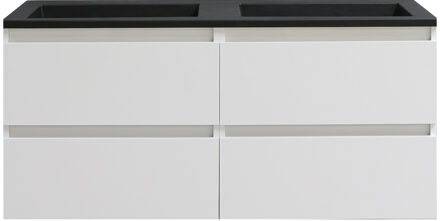 Boss & Wessing Badkamermeubel BWS Pepper Acryl Wastafel Mat Zwart Met 2 Kraangaten 120x55x46 cm Wit