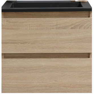 Boss & Wessing Badkamermeubel BWS Pepper Acryl Wastafel Mat Zwart Met Kraangat 60x55x46 cm Eiken